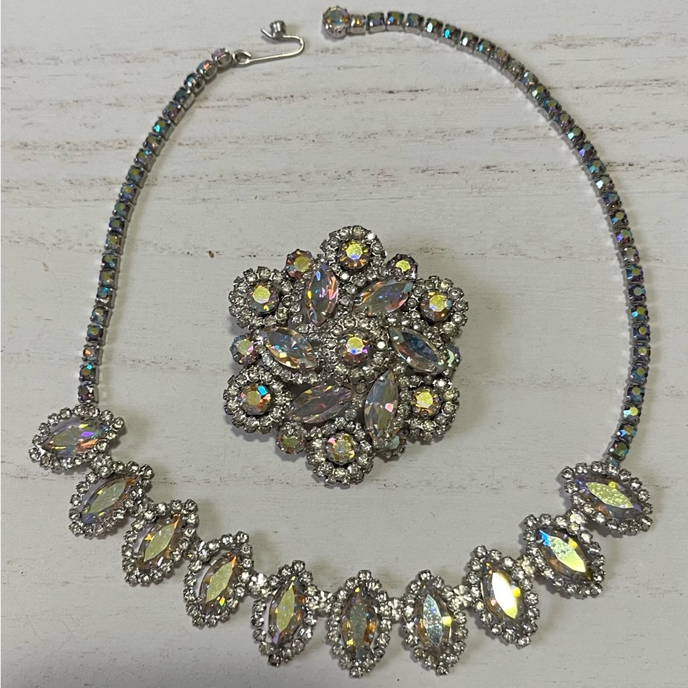 Vintage Weiss "Aurora Borealis" Crystal Rhinestone Necklace & Brooch